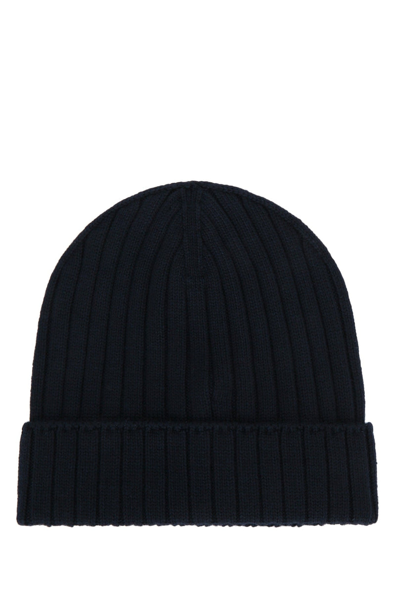 Moncler Jr Hat Ribbed Knit Beanie — Navy Wool Beanies