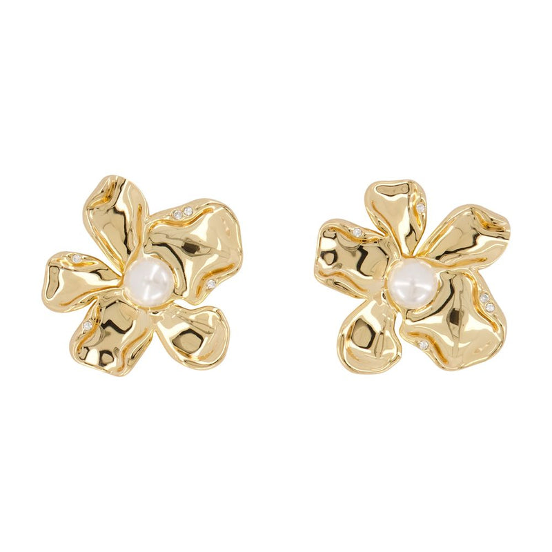 Self-Portrait Pearl Flower Earrings — Gold Metal