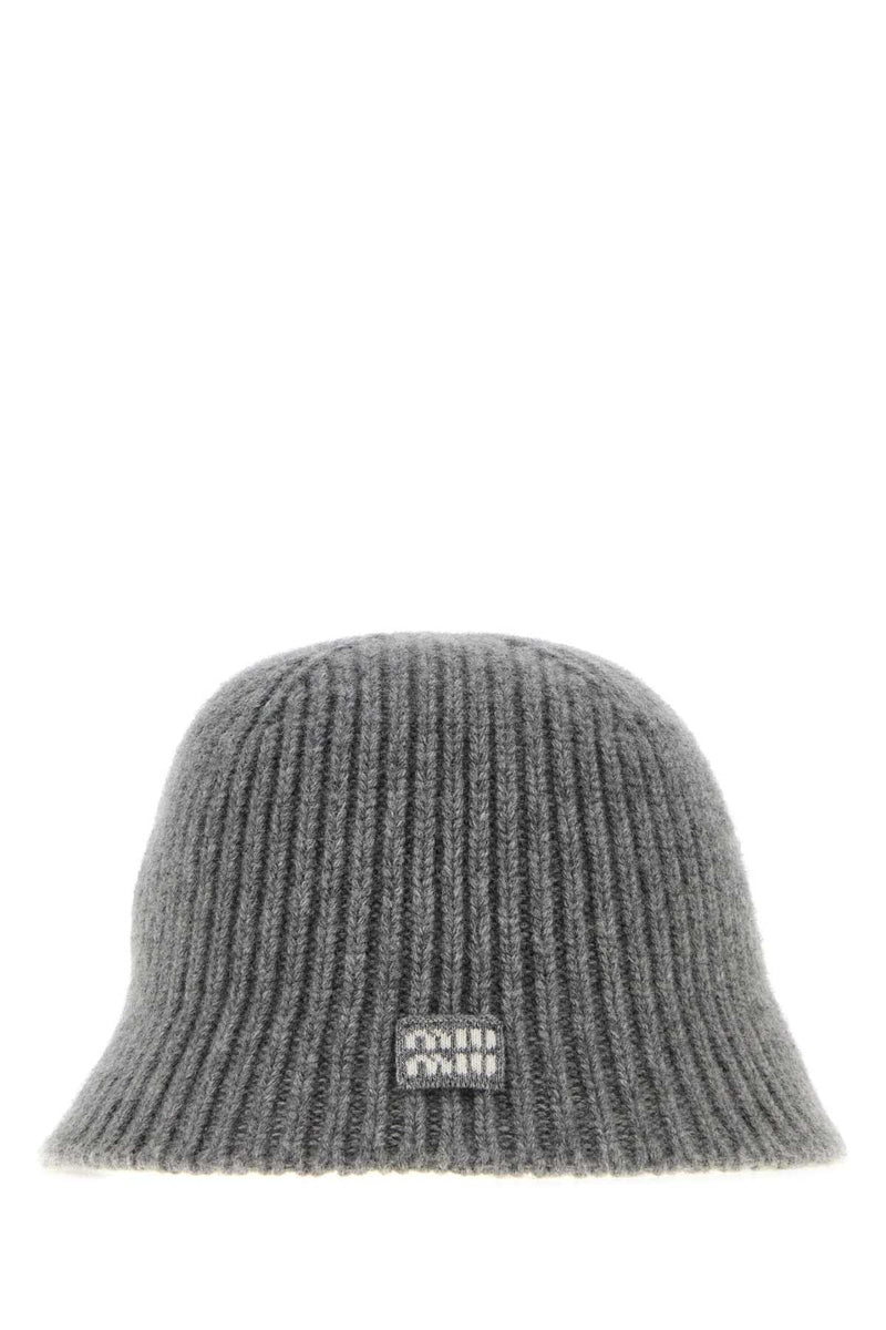 Miu Miu Virgin Wool & Cashmere Blend Bucket Hat — Gray Lana Vergine