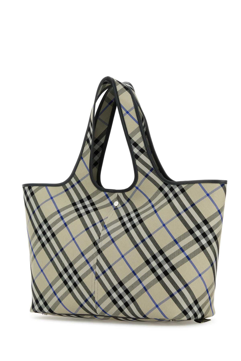 Burberry Tartan-Print Cotton Tote Bag — Beige Exterior