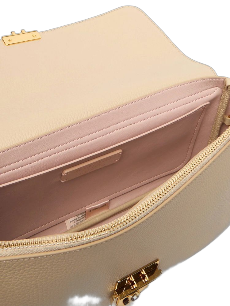 Coccinelle Grained Leather Shoulder Bag — Beige Bovine