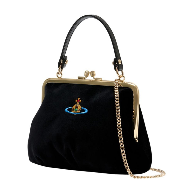 Vivienne Westwood Embroidered Orb Top Handle Bag — Black Cotton