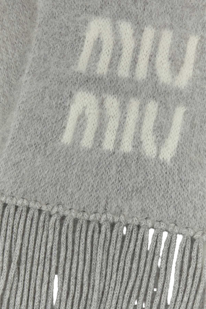 Miu Miu Mohair Blend With Fringe Scarf — Gray Exterior: Nylon Wool Scarfs