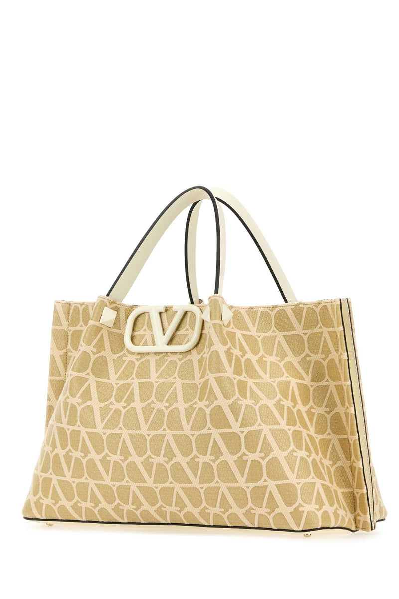 Valentino Garavani Vlogo Monogram Jacquard Tote Bag — Beige Exterior: Fabric