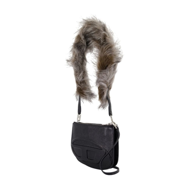 Diesel Embossed Logo Calfskin Crossbody Bag — Black