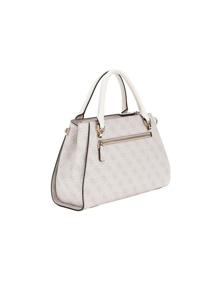 Guess Logo-Jacquard Polyurethane Satchel — Beige