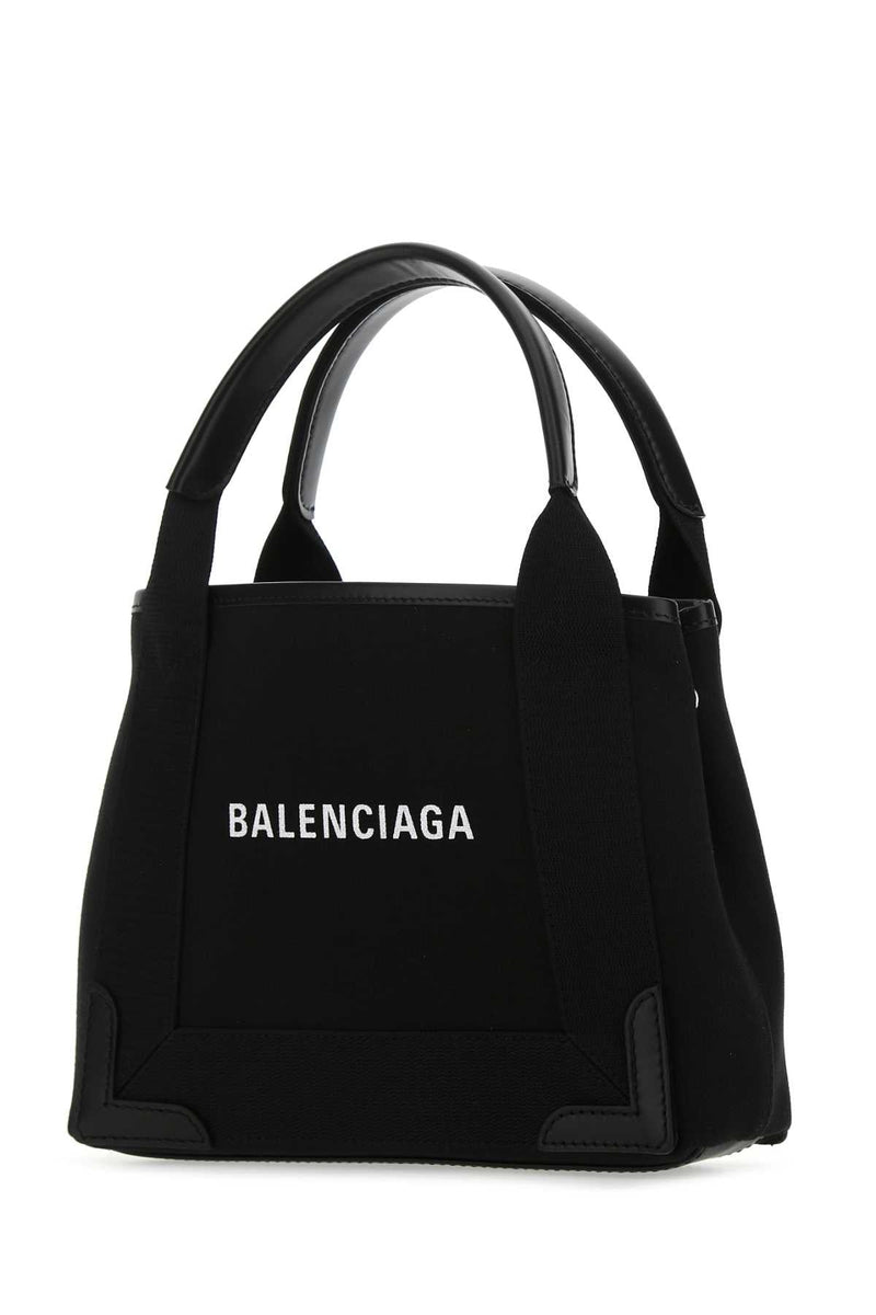 Balenciaga Logo-Embroidered Canvas Top Handle Bag — Black