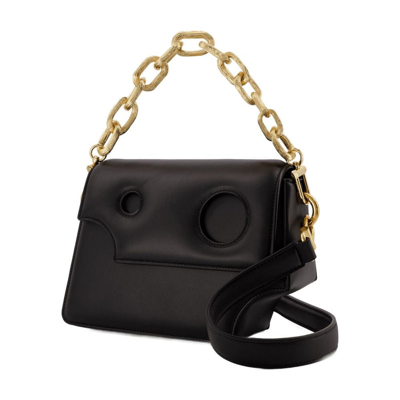 Off-White Face-Detail Chain-Strap Leather Shoulder Bag — Black