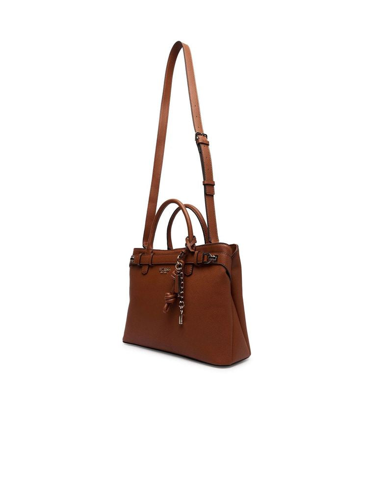 Guess Structured Leather-Look Satchel — Brown Polyurethane