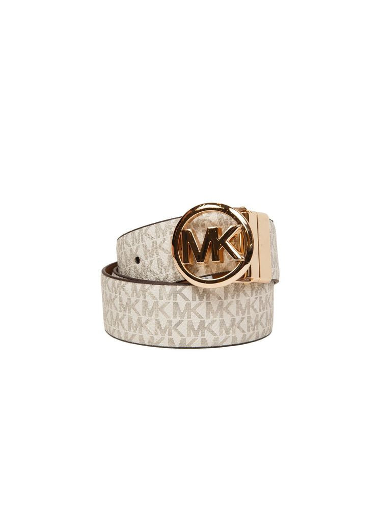 Michael Kors Reversible Logo-Buckle Belt — Beige Polyurethane