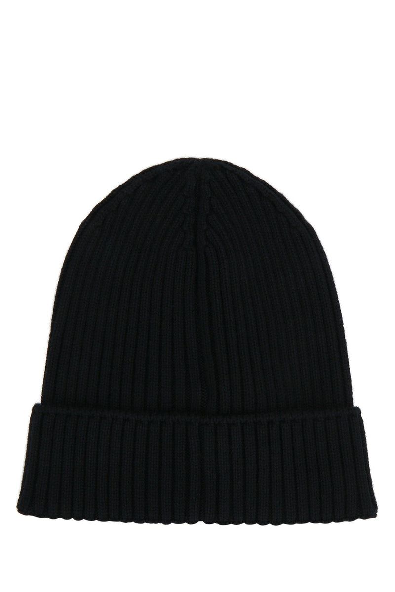 Moncler Jr Hat Ribbed Knit Beanie — Black Mixed Fibres Beanies