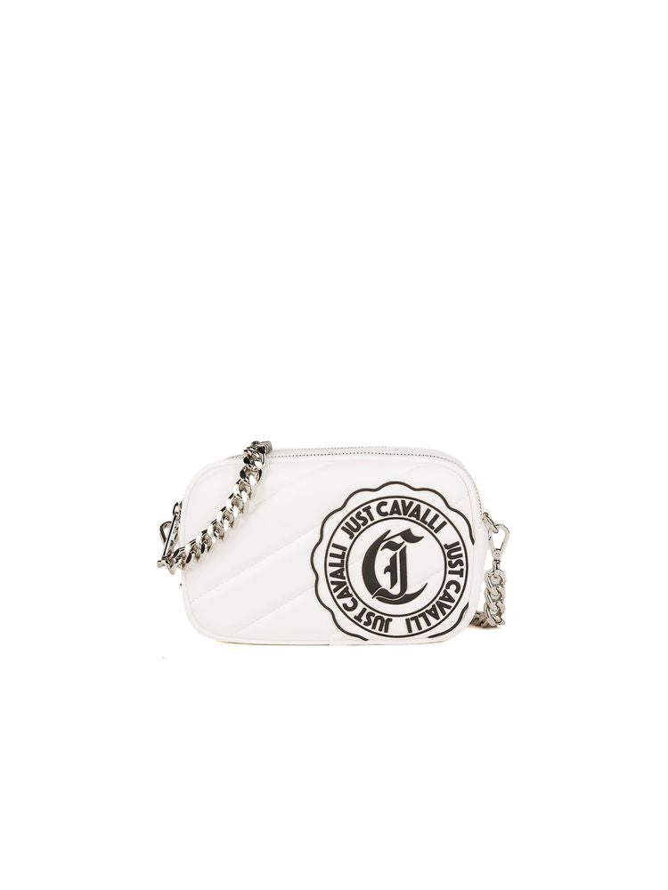 Just Cavalli Logo-Emblazoned Crossbody Bag — White Polyester