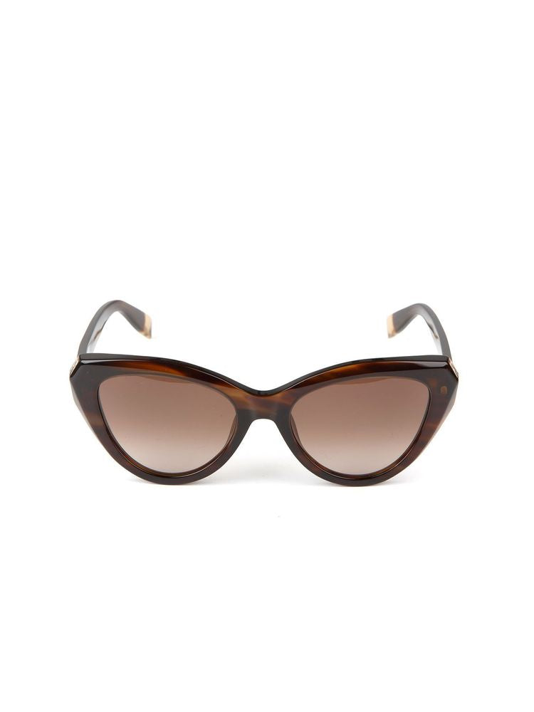 Furla Sfu977 Glossy Brown Striped Havana Cat-Eye Sunglasses — Acetate
