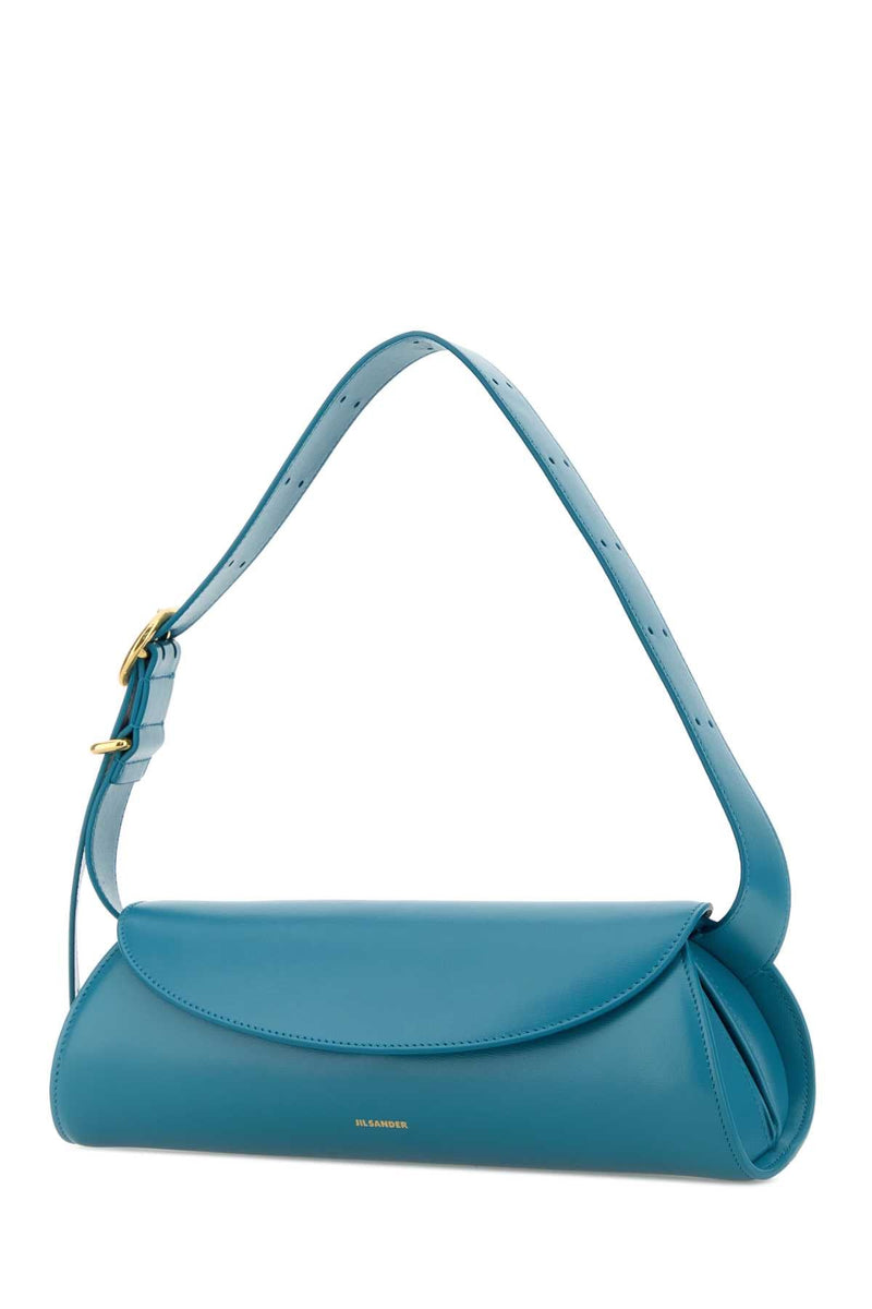 Jil Sander Curved Leather Shoulder Bag — Blue