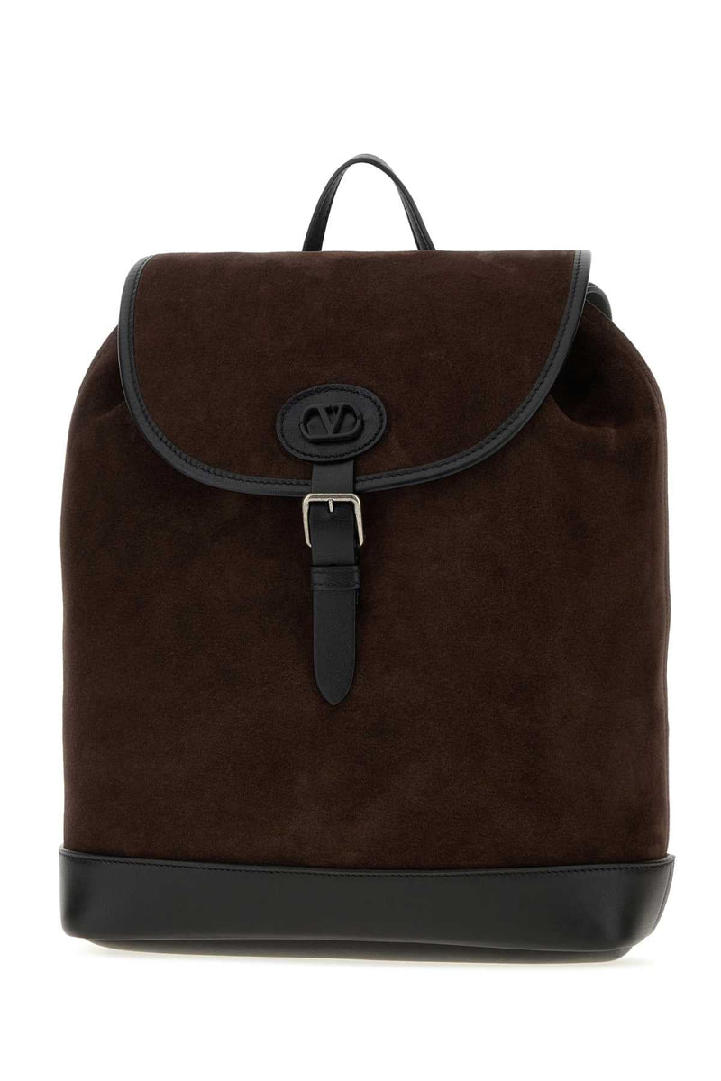 Valentino Garavani Suede And Leather Backpack — Brown