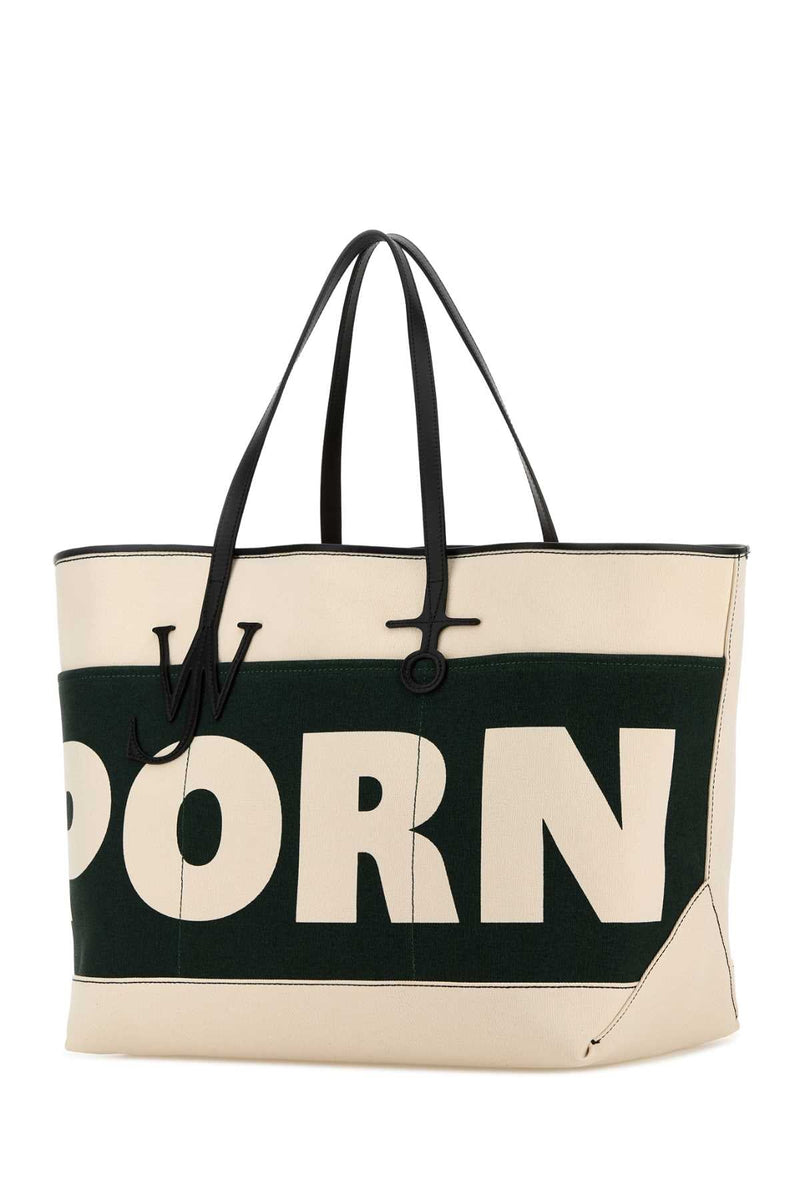 Jw Anderson Canvas Block-Stripe Tote Bag — Green Exterior: Fabric