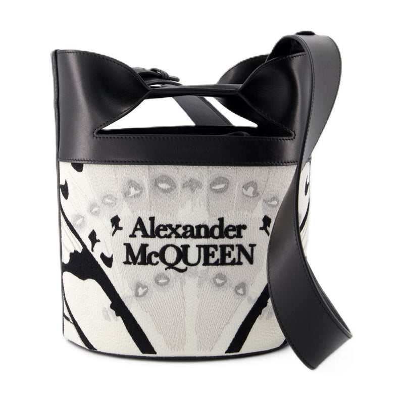 Alexander Mcqueen Bow-Print Jacquard Crossbody Bag — White Calfskin