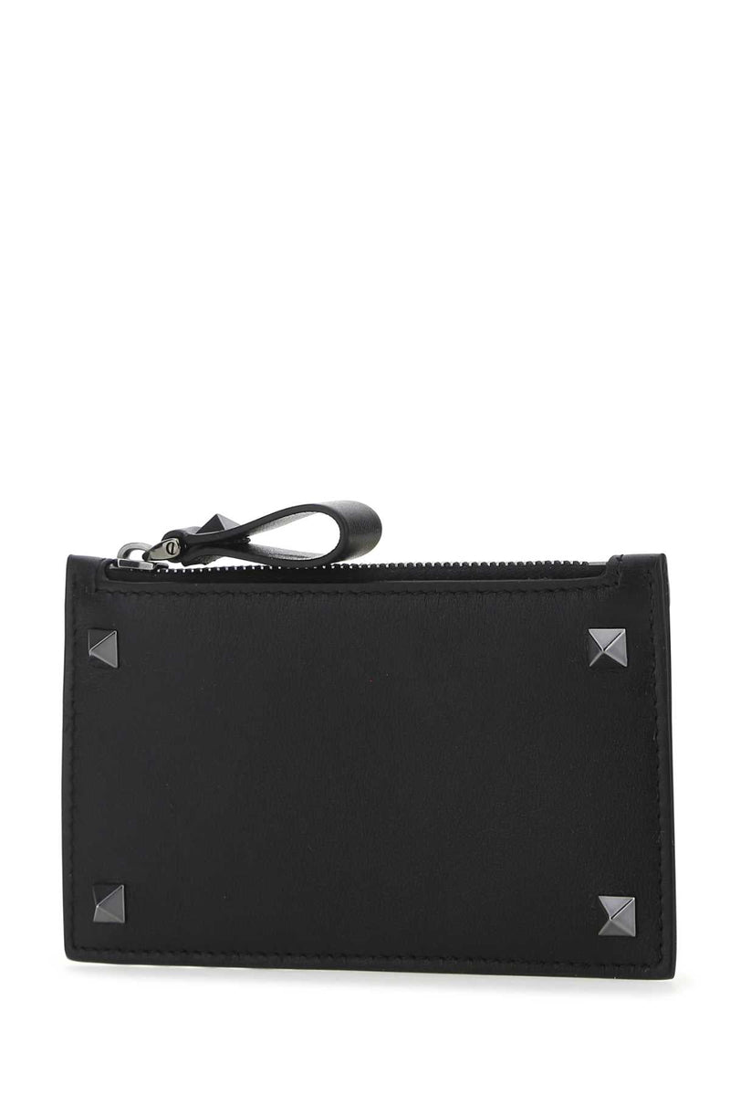Valentino Garavani Leather Studded Card Holder — Black Wallet