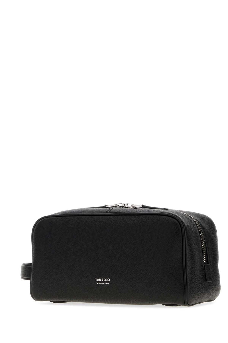 Tom Ford Leather Zip Pouch Travel Wallet — Black