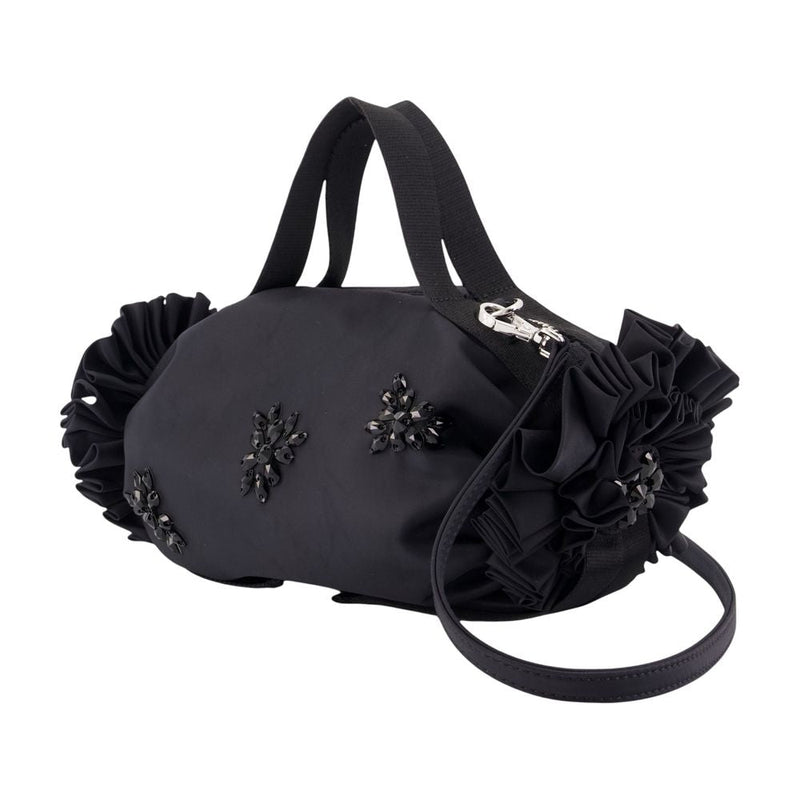 Simone Rocha Beaded Rosette Embellished Shoulder Bag — Black Nylon