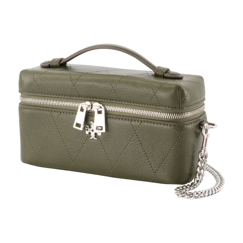 Tory Burch Charlie Toiletry Bag — Green Calfskin