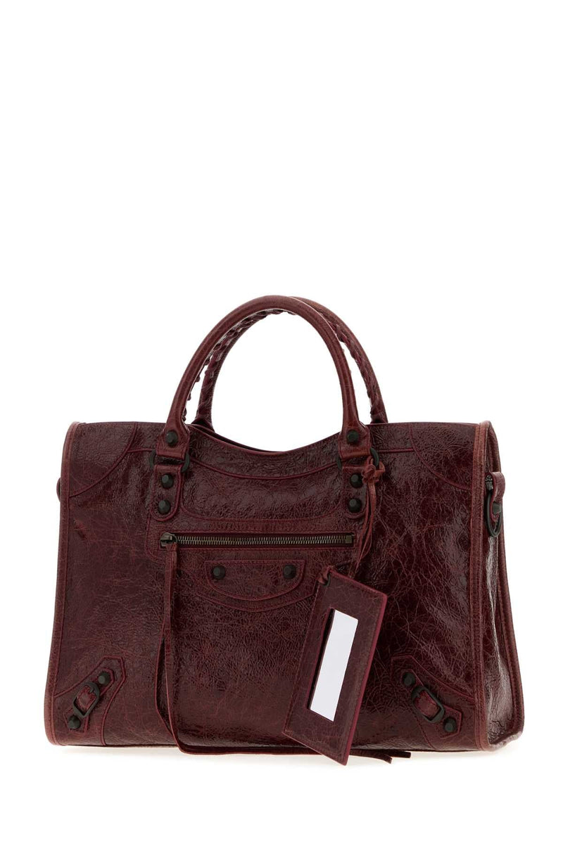 Balenciaga Crackled Lambskin Top Handle Bag — Merlot