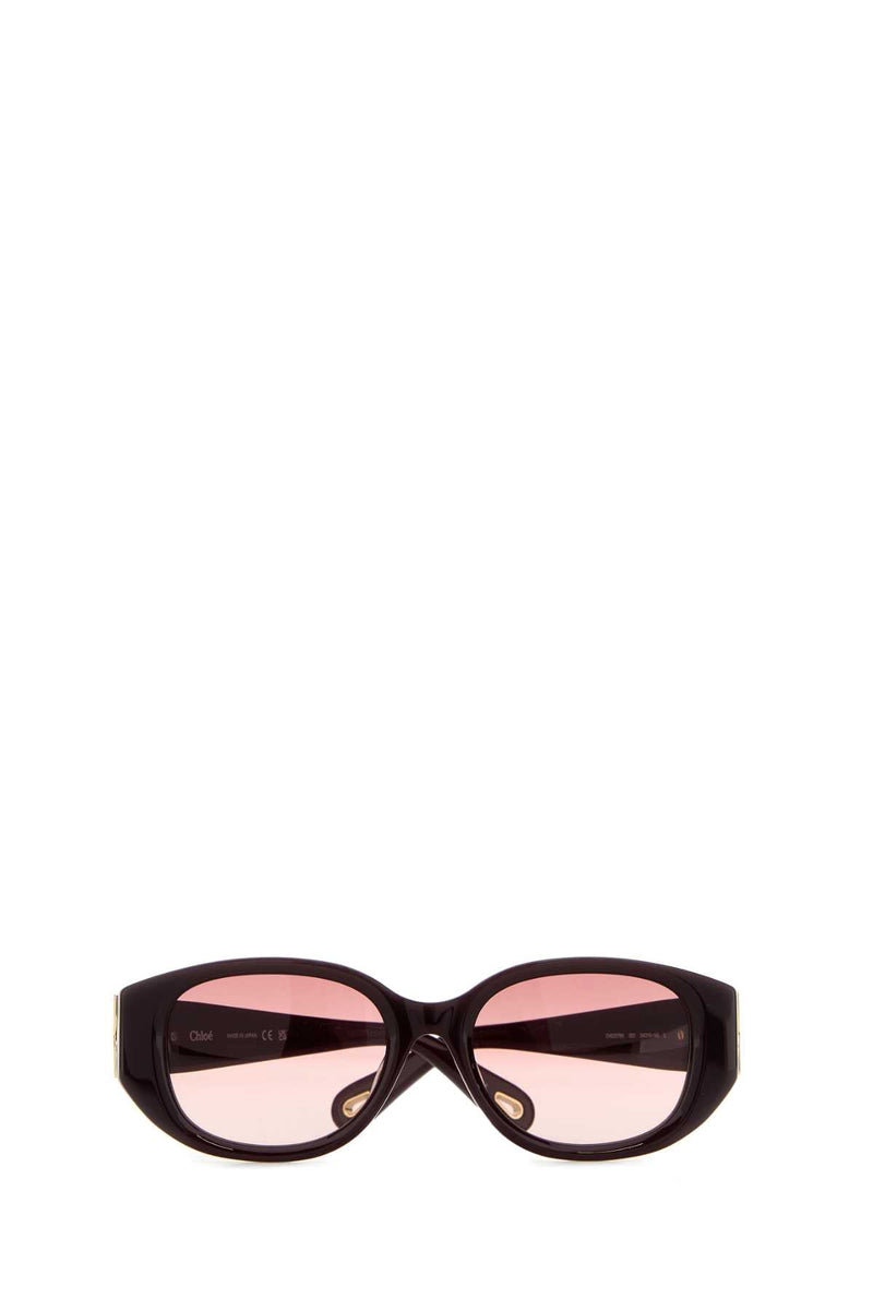 Chloé Rounded Acetate Sunglasses — Burgundy Exterior