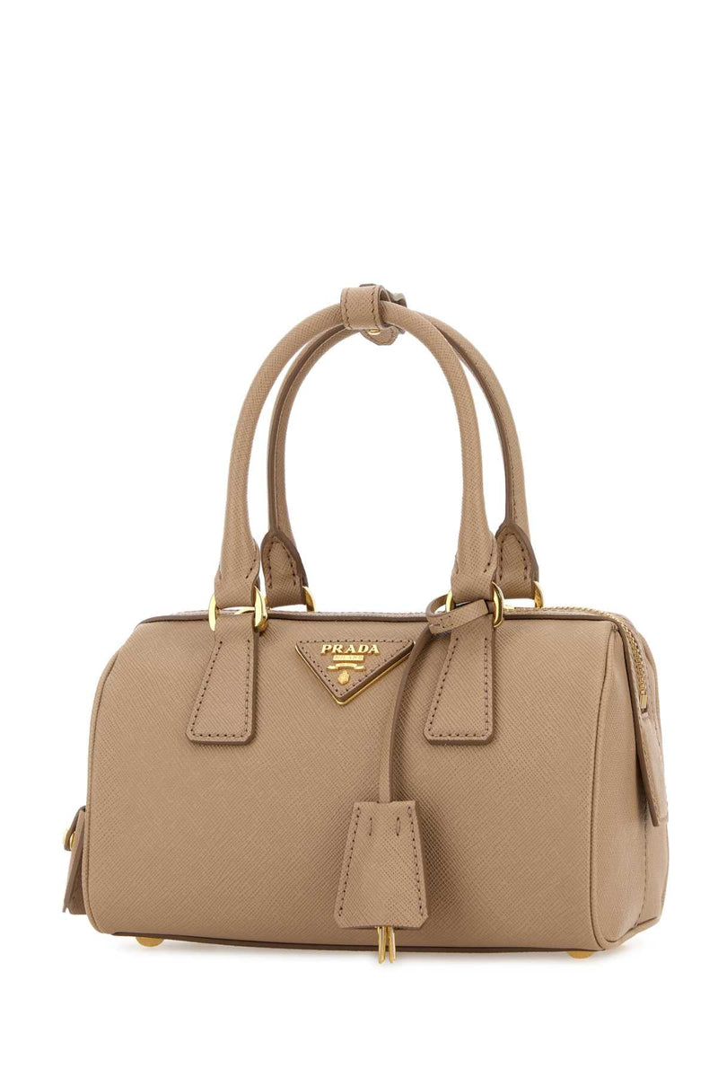 Prada Bauletto Top Handle Bag — Beige