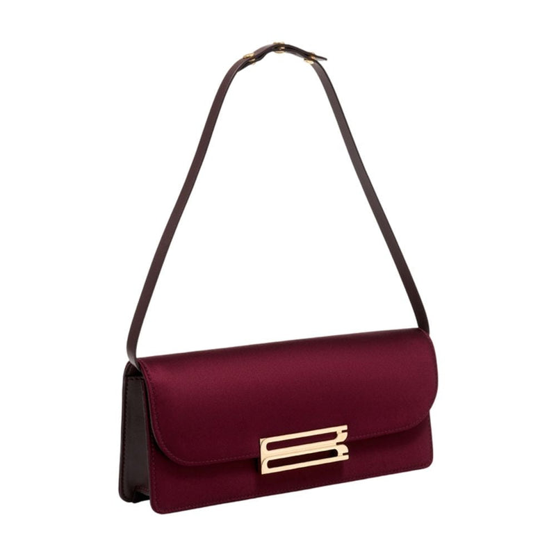 Victoria Beckham Gold-Clasp Synthetic Clutch — Burgundy