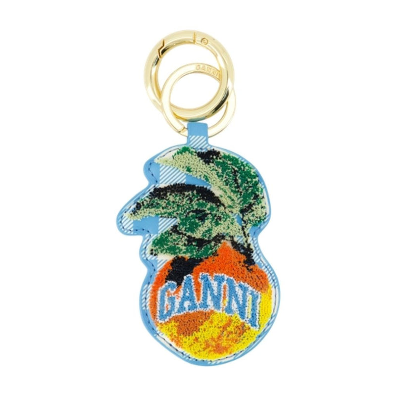 Ganni Gingham Calfskin Key Case — Blue Keychains