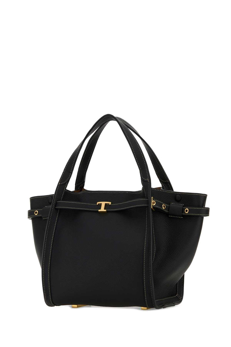 Tods Leather Top Handle Shoulder Bag — Black