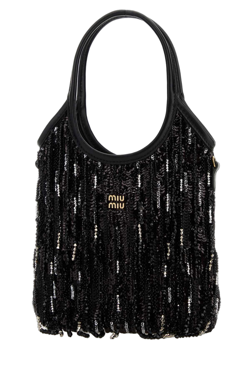 Miu Miu Sequin-Embellished Shoulder Bag — Black