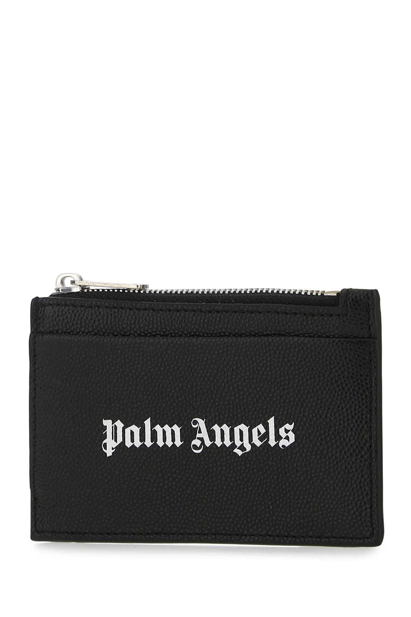 Palm Angels Logo-Embroidered Leather Card Case — Black Wallet