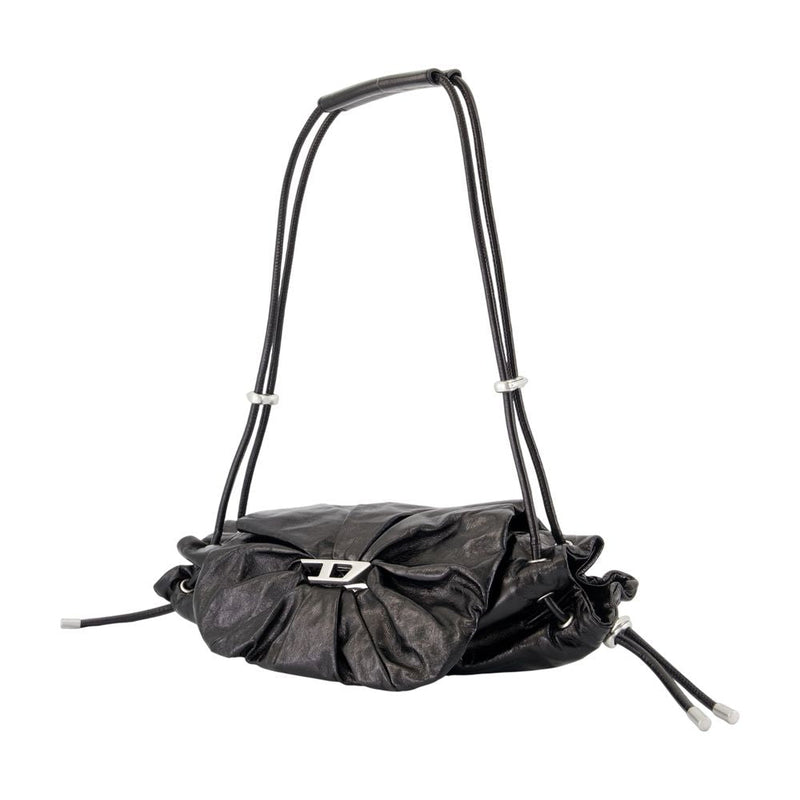 Diesel Ruched Cowhide Shoulder Bag — Black
