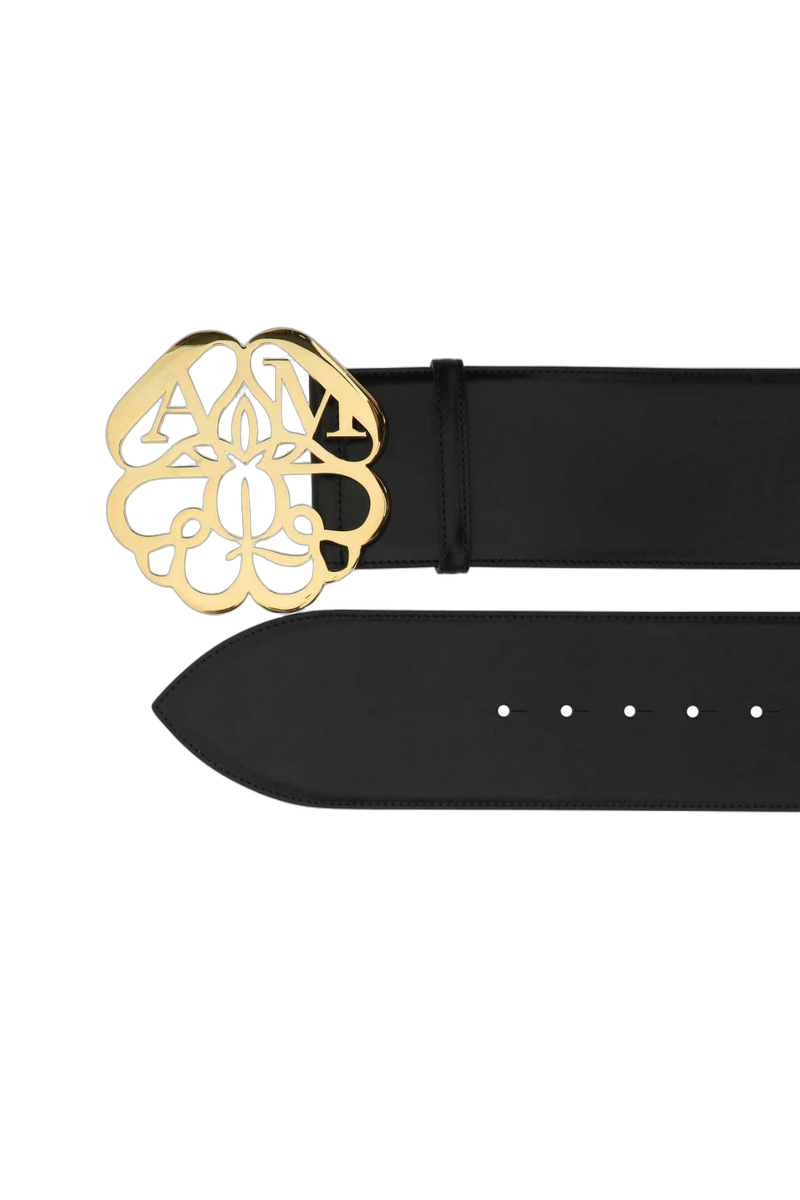 Alexander Mcqueen Ornamental Buckle Leather Belt — Black