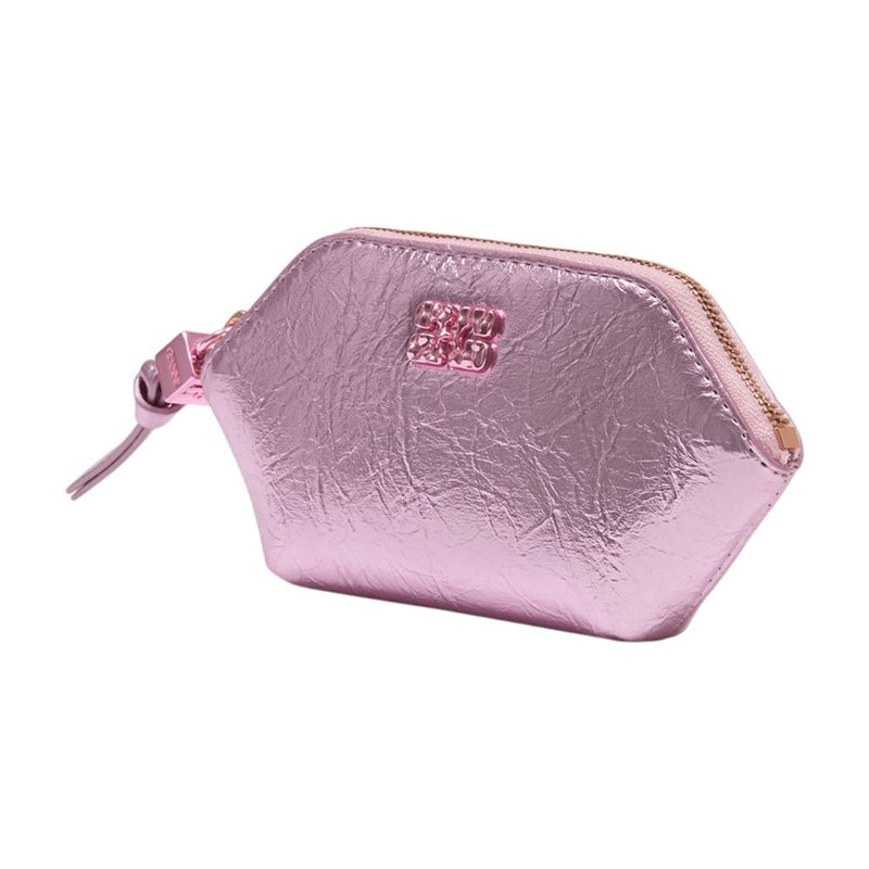 Ganni Crushed Metallic Coin Purse — Pink Polyurethane Purses