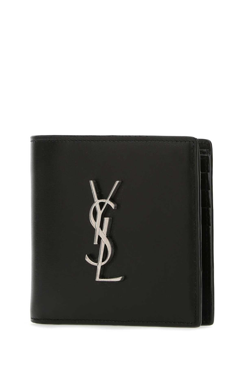 Saint Laurent Logo-Engraved Calfskin Wallet — Black