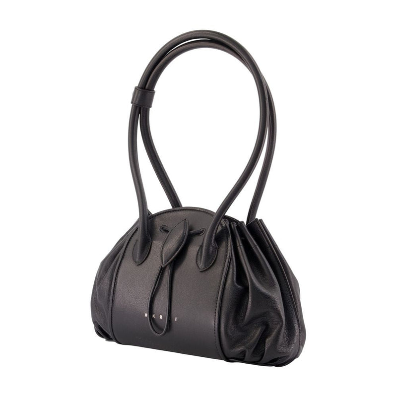 Marni Gathered Calfskin Shoulder Bag — Black