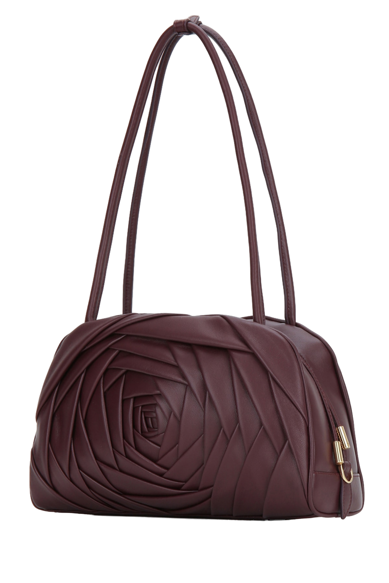 Roger Vivier Quilted Rose Motif Shoulder Bag — Burgundy