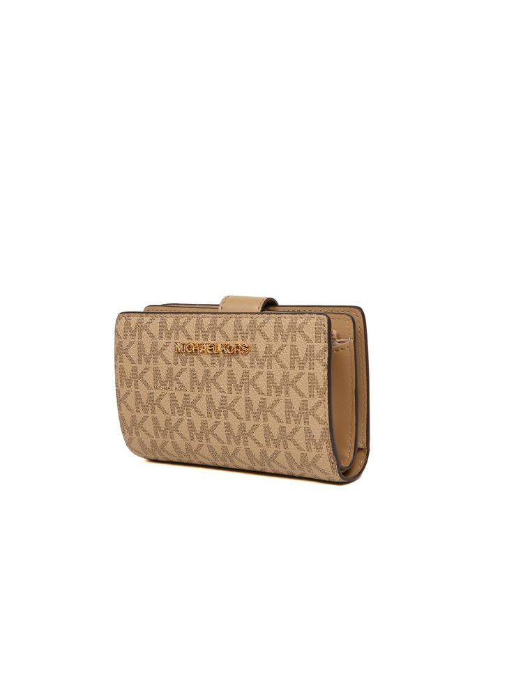 Michael Kors Logo Monogram Bi-Fold Wallet — Camel Polyvinyl Chloride