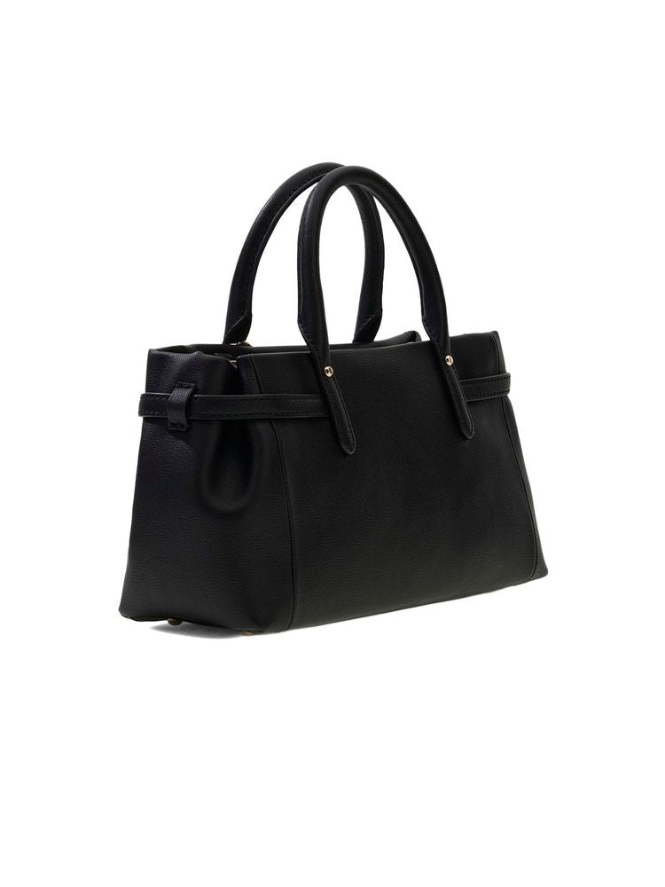 Guess Pleated Polyurethane Satchel Shoulder Bag — Black