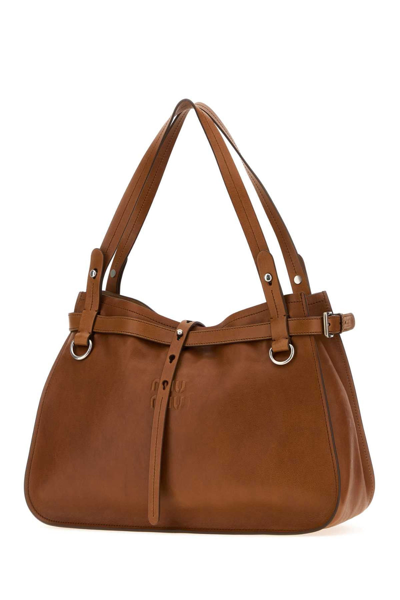 Miu Miu Vitello Leather Shoulder Bag — Cognac
