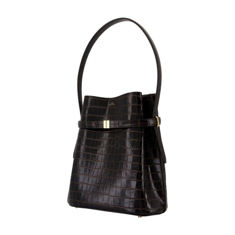 Toteme Crocodile-Embossed Leather Top Handle Bag — Black Cowhide
