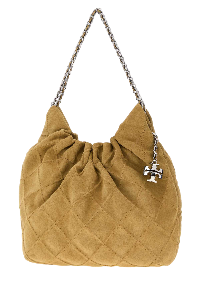 Tory Burch Suede Shoulder Bag — Beige