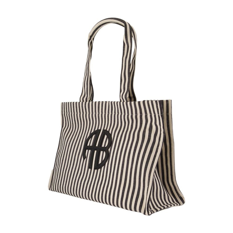 Anine Bing Striped Cotton Tote Bag — Black