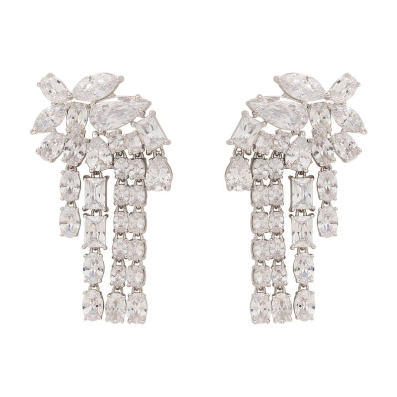 Self-Portrait Crystal Dangle Earrings — Silver Pearls