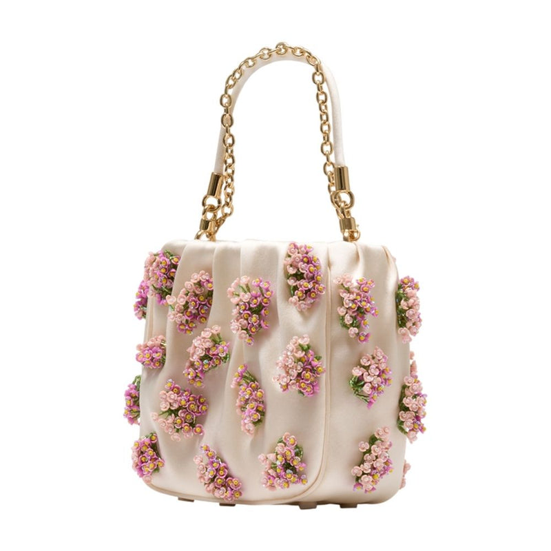 Self-Portrait Floral Beaded Raffia Shoulder Bag — Beige