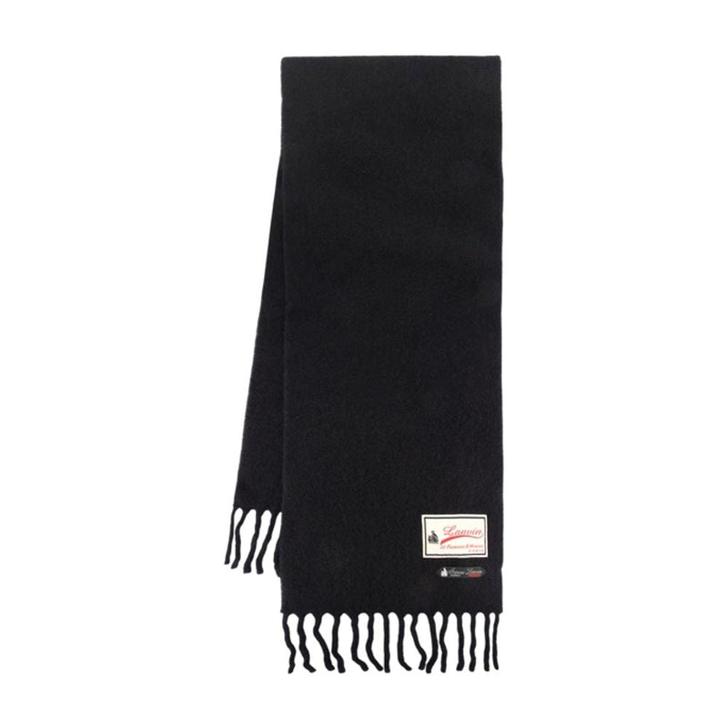 Lanvin Wool With Label Detail Scarf — Black Scarfs