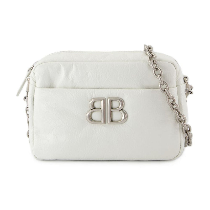 Balenciaga Monaco Camera Shoulder Bag — White Calfskin