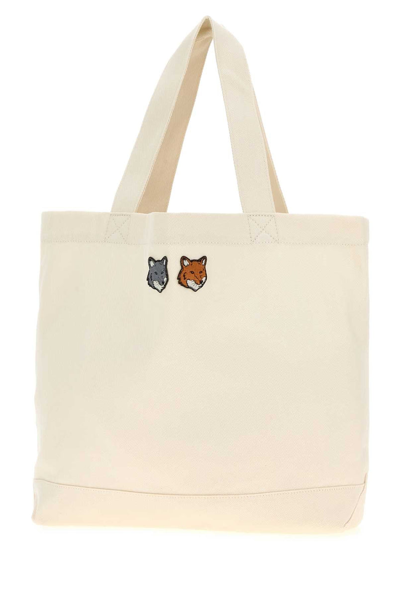 Maison Kitsune Head Tote Bag — Beige Exterior: Cotton